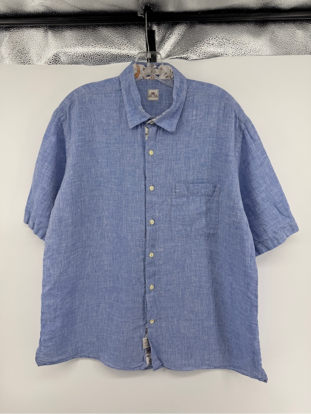 Peter Millar Coastal Old Money Resort Preppy BlueLinen S/S Button-Down Shirt SzL